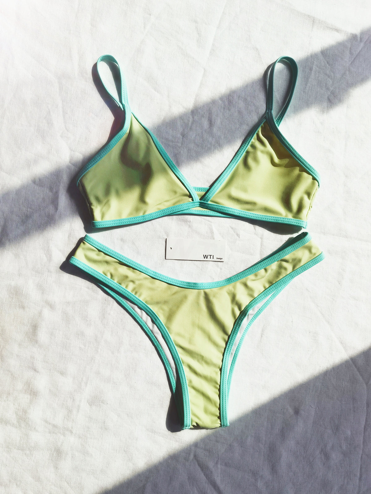 Solid Color Twisted Trim Bikini Set