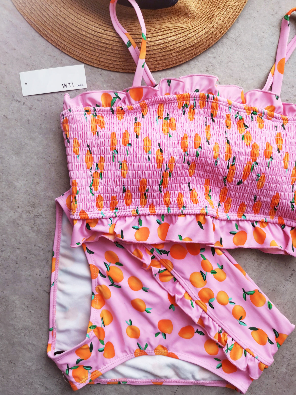 Ruffle Hem Scrunched High Waisted Bandeaux Bikini Set