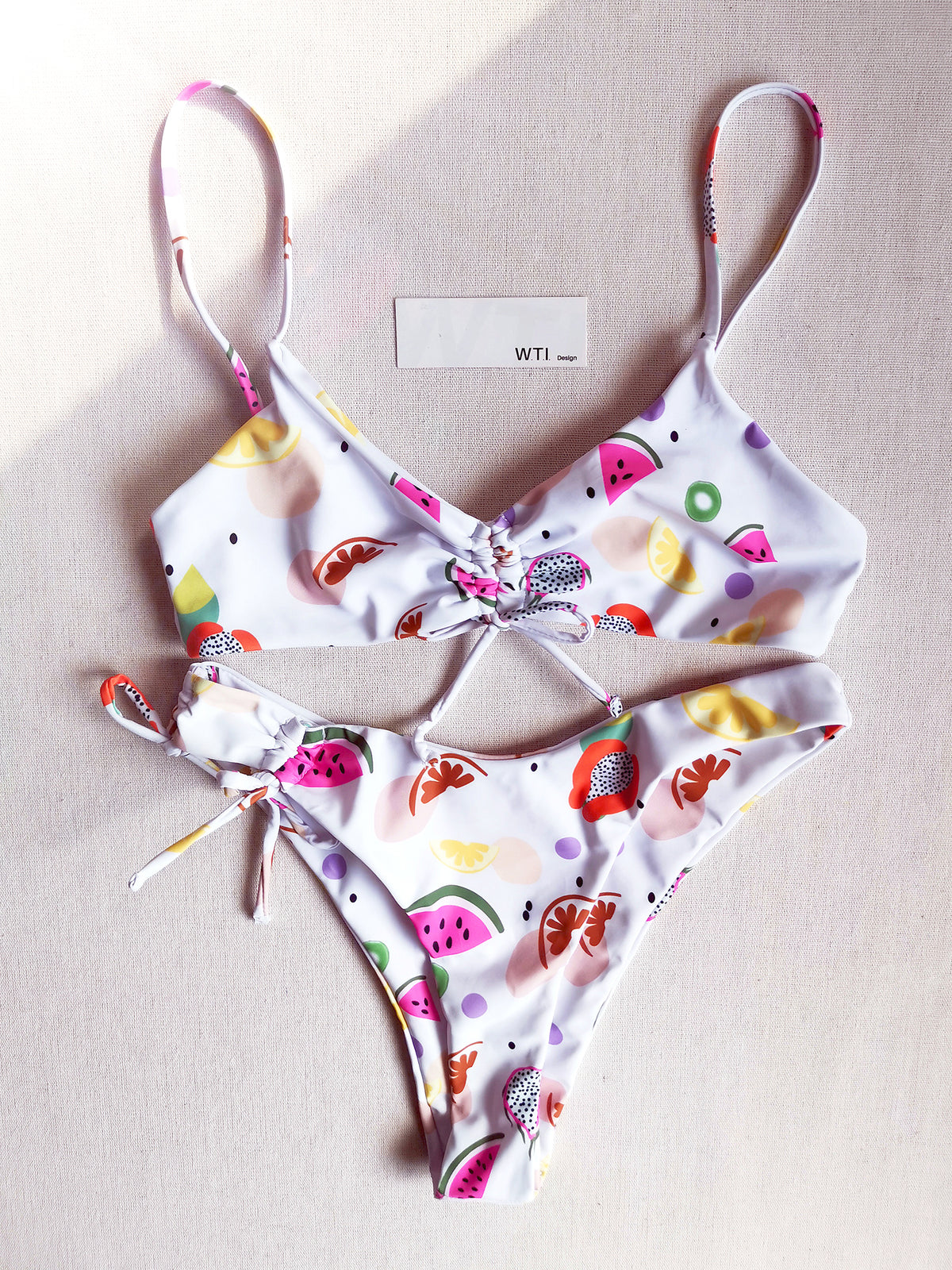 Fruit Print Shirred Front Crop Top Bikini Swimsuit – W.T.I. Design