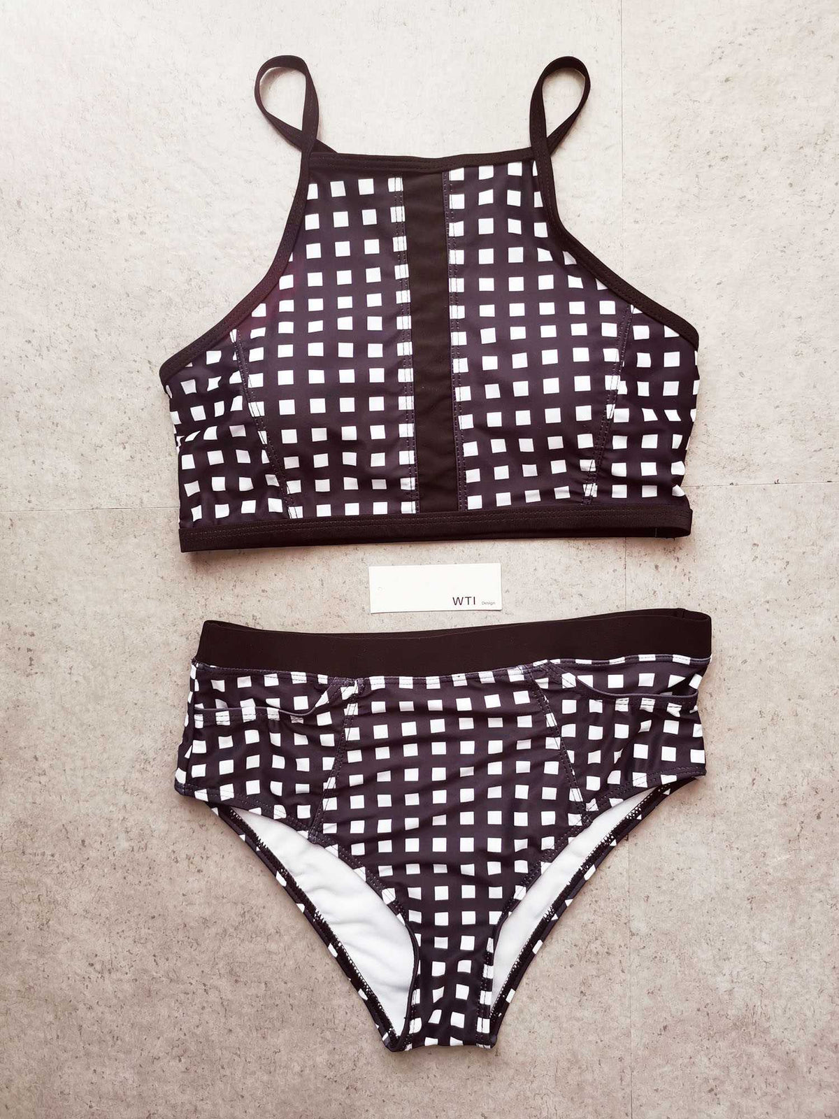 Gingham High Neck Two Piece Swimsuit - worthtryit.com