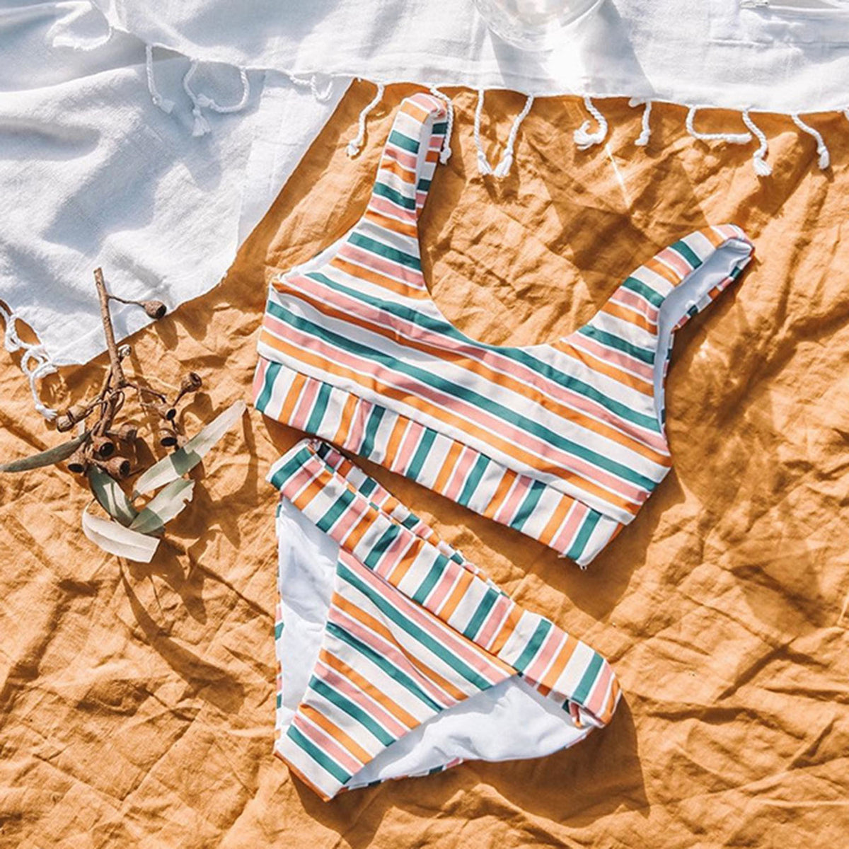 Rainbow Striped Bikini Swimsuit